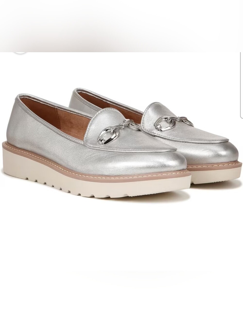 NATURALIZER  Metallic Silver Women's Platform Loafers Size 9 Leather